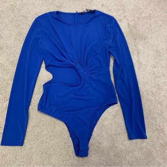 Zara royal cobalt blue knotted cutout bodysuit Sz S NWT - Picture 5 of 12